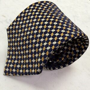 Nautica Necktie Mens OS Navy Blue Gold Geometric Silk Classic Professional Tie